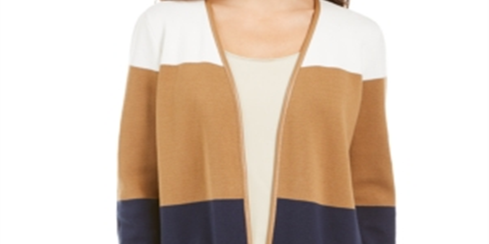 Charter Club Women's Milano Colorblocked Cotton Completer Sweater Blue Size Petite Small