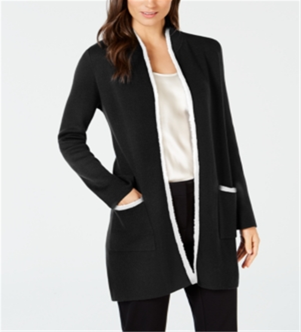 Alfani Women's Eyelash Trim Cardigan Black Size Petite Medium