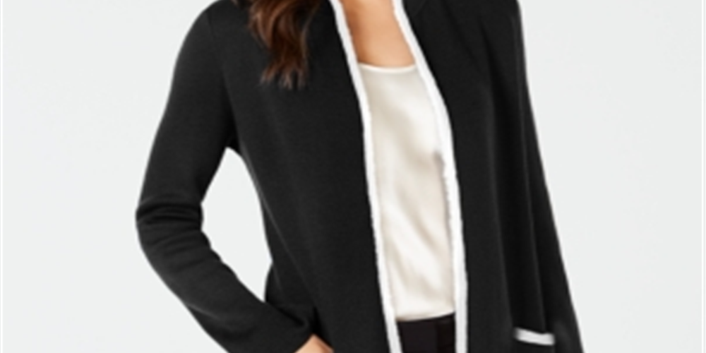 Alfani Women's Eyelash Trim Cardigan Black Size Petite Medium