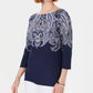 Karen Scott Women's Lile Paisley Boat Neck Top Blue Size Medium