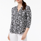 Charter Club Women's Floral V Neck Top Black Size X-Small
