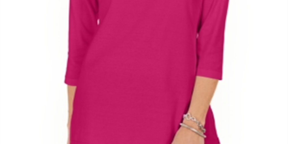 Karen Scott Women's Cotton Studded Split Neck Top Pink Size X-Small