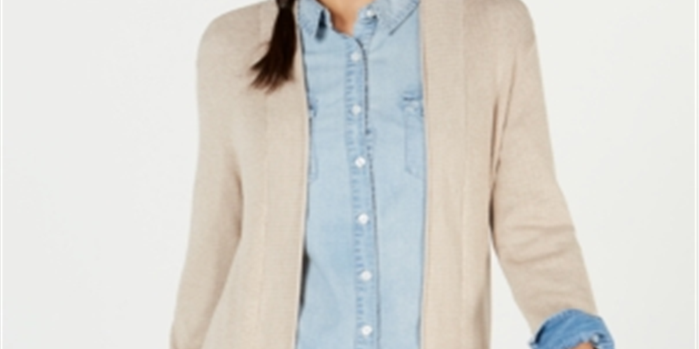 Style & Co Women's Waffle Thermal Long Cardigan Brown Size Petite