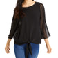 Vince Camuto Women's 3/4 Sleeve Jewel Neck Blouse Top Black Size Large