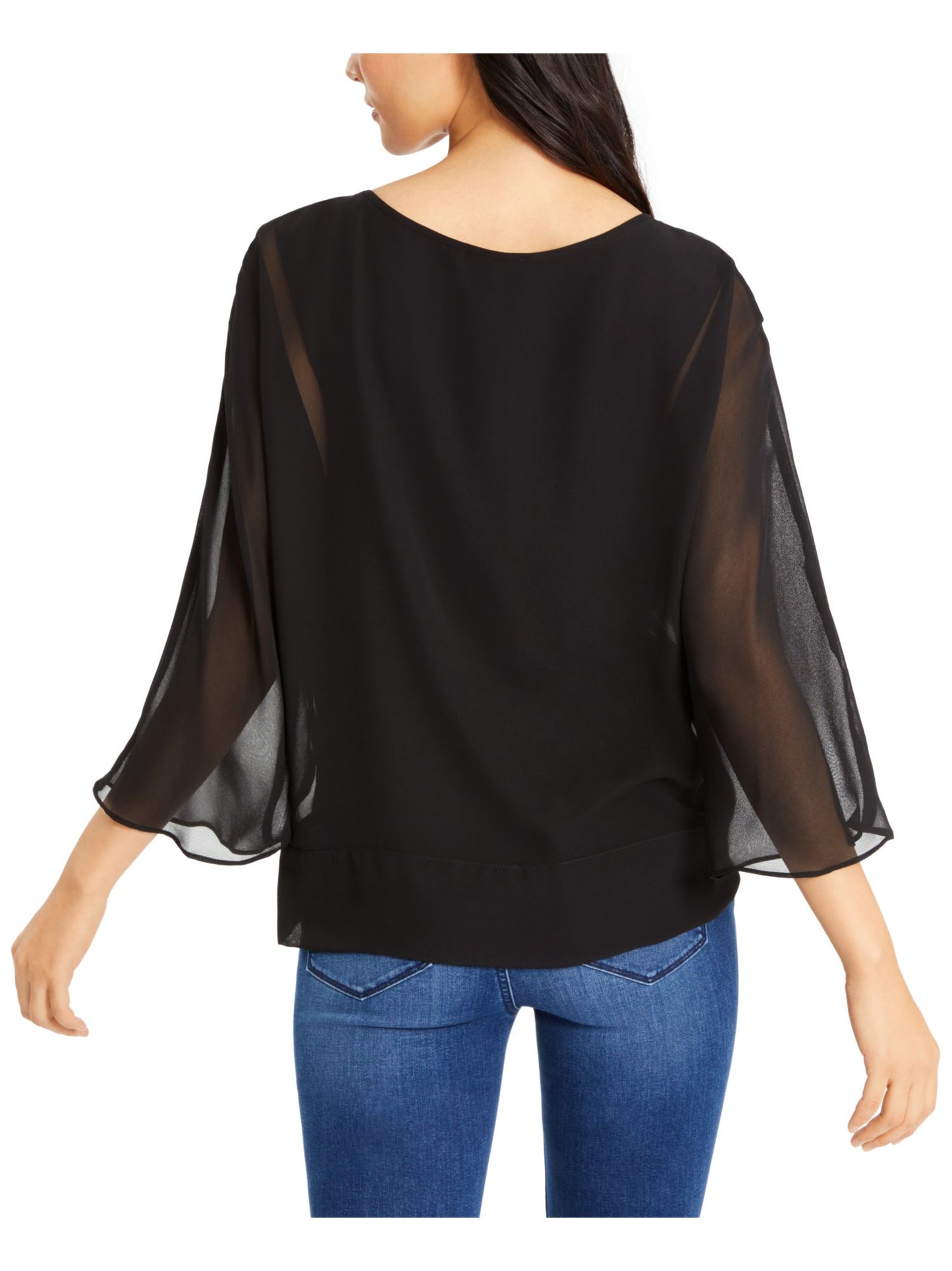 Vince Camuto Women's 3/4 Sleeve Jewel Neck Blouse Top Black Size Large