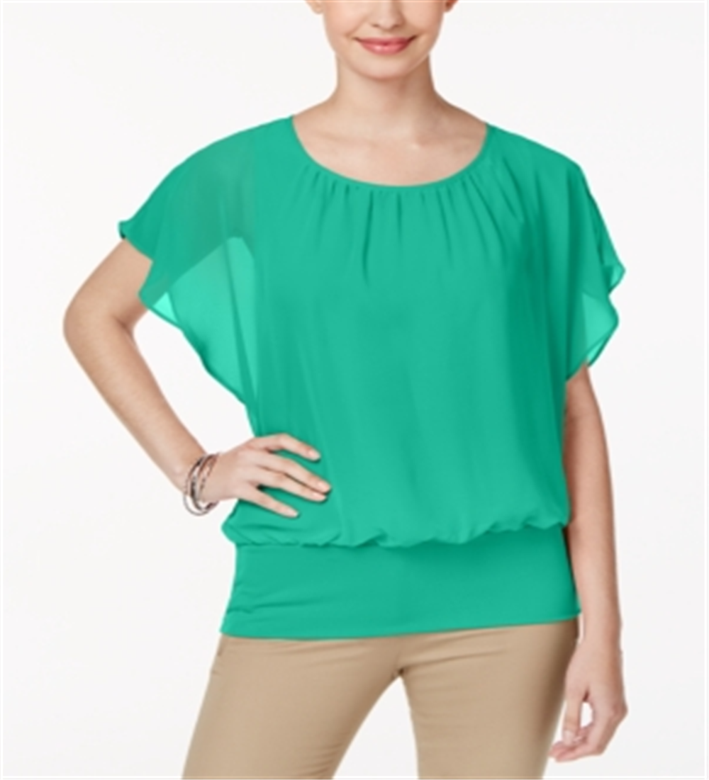 JM Collection Women's Flutter Sleeve Top Green Size XX-Large