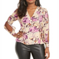 Thalia Sodi Women's Printed Slit Sleeve Faux Wrap Top Tan/Purple Size Large