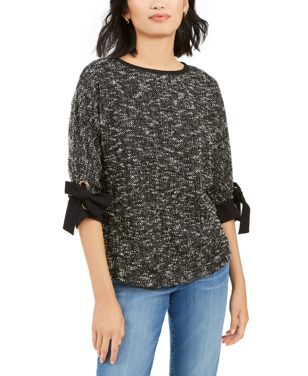 Charter Club Women's Bow Cuff Marled Top Black Size PL