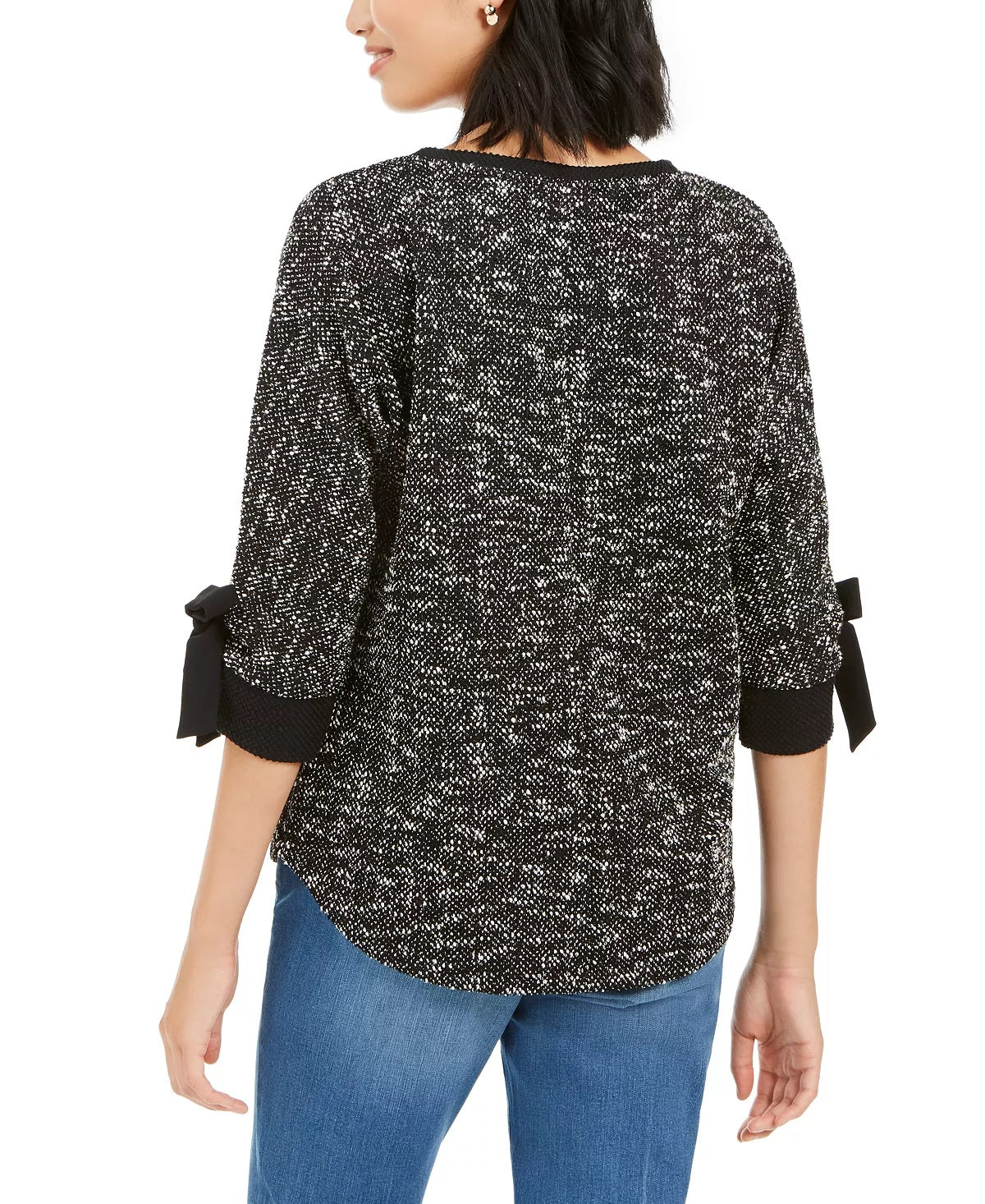 Charter Club Women's Bow Cuff Marled Top Black Size PL