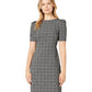 Ralph Lauren Women's Black Check Pouf Jewel Neck Above The Knee Sheath Wear To Work Dress Black Size 10