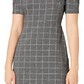 Ralph Lauren Women's Black Check Pouf Jewel Neck Above The Knee Sheath Wear To Work Dress Black Size 10