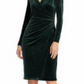 Ralph Lauren Women's Gathered Long Sleeve V Neck Above The Knee Body Con Party Dress Green Size 10 Petite