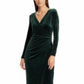 Ralph Lauren Women's Gathered Long Sleeve V Neck Above The Knee Body Con Party Dress Green Size 10 Petite