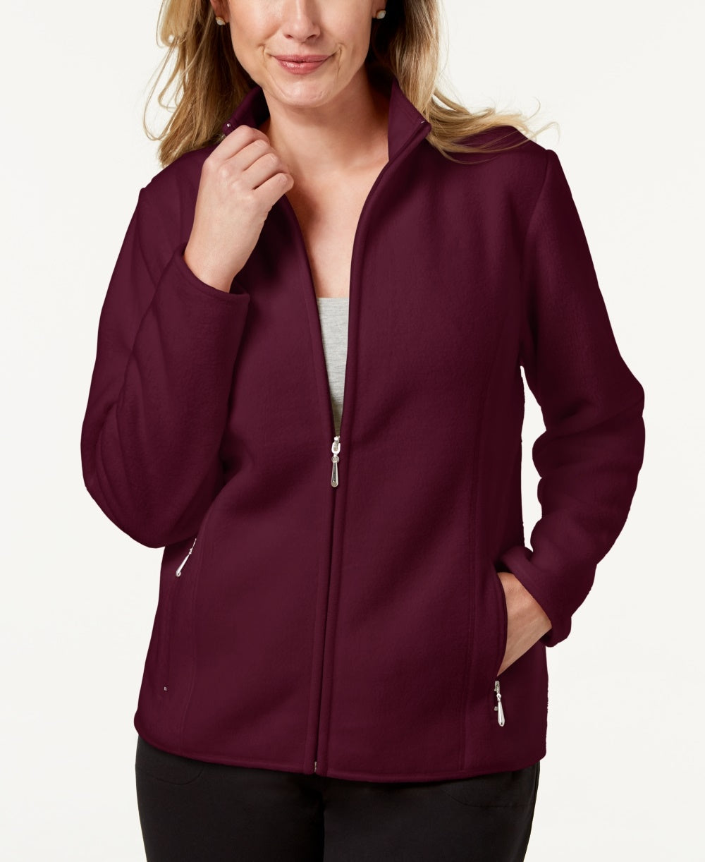 Karen Scott Women's Sport Zip Up Zeroproof Fleece Jacket, लाल, साइज़ S