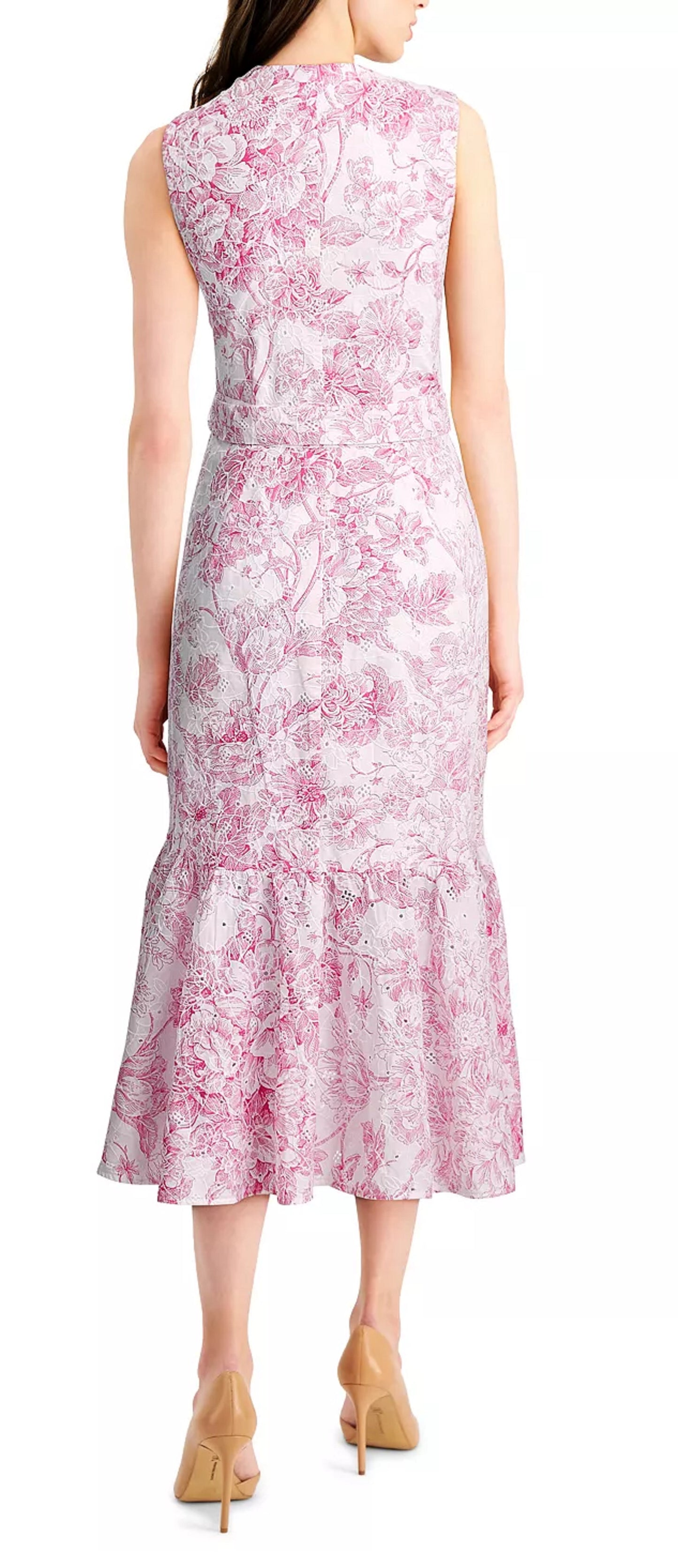 Charter Club Women's Printed Eyelet Ruffled Faux Wrap Dress Pink Size 14