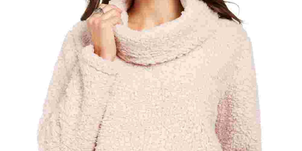 Style & Company Women's Pink Faux Fur Solid Long Sleeve Turtle Neck T-Shirt Sweater Pink-PXL