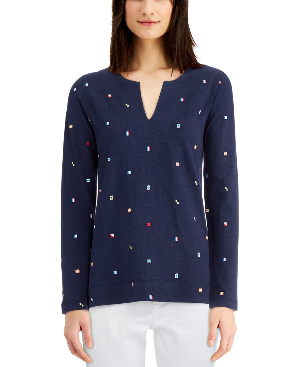Charter Club Women's Cotton Embroidered Top Blue Size XX-Large