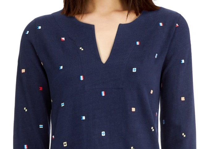Charter Club Women's Cotton Embroidered Top Blue Size XX-Large