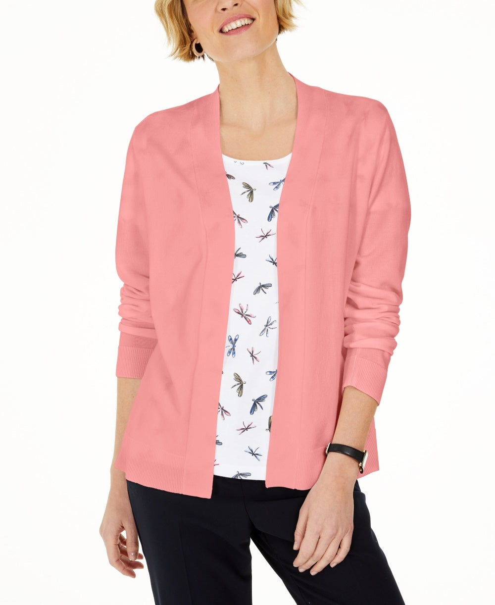 Karen Scott Women's Open-Front Cardigan Pink Size Large