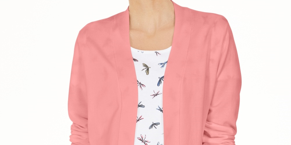 Karen Scott Women's Open-Front Cardigan Pink Size Large