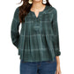 Style & Co Women's Plaid Split-Neck Top Green Size Medium