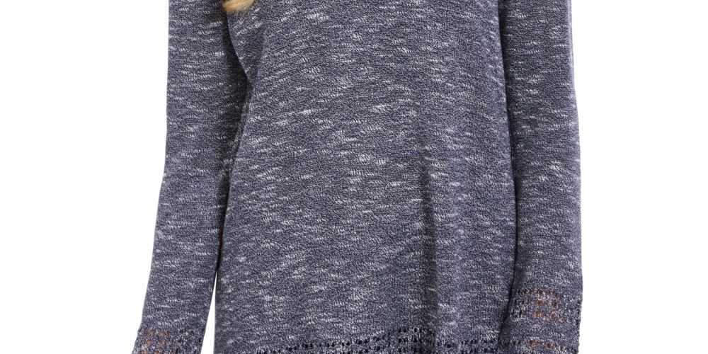 Style & Co Women's Pointelle Trim Marled Tunic Sweater Blue Size Small