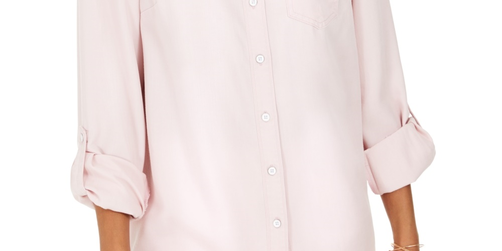 Style & Co Women's One-Pocket Shirt Pink Size Large