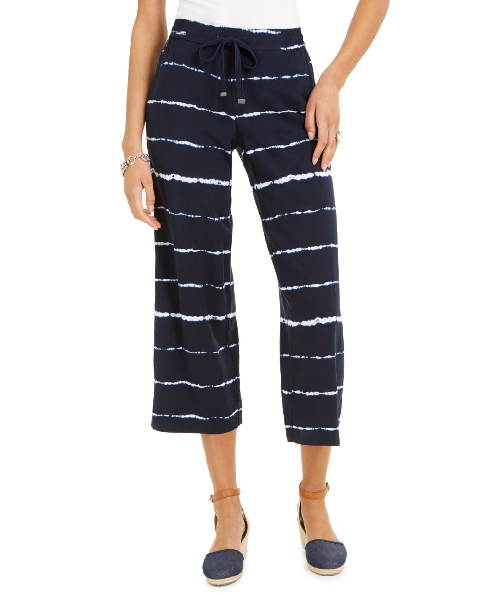 Style & Co Women's Striped Tie-Dyed Cropped Pants Navy Size X Small