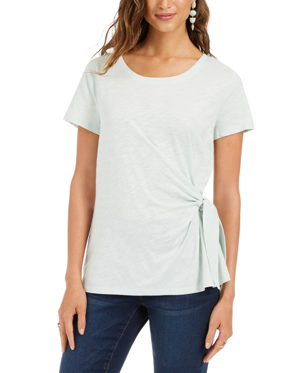 Style & Co Women's Side Tie Top Green Size Small
