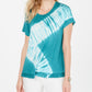 Style & Co Women's Tie Dyed Ruffle Hem Top Blue Size Small
