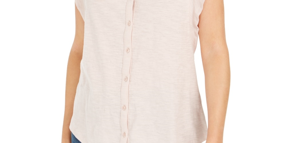 Style & Co Women's Eyelet Sleeveless Shirt Beige Size Medium