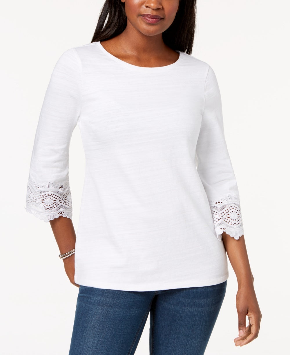 Charter Club Women's Cotton Lace Trim Top White Size XX-Large