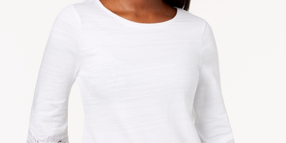 Charter Club Women's Cotton Lace Trim Top White Size XX-Large