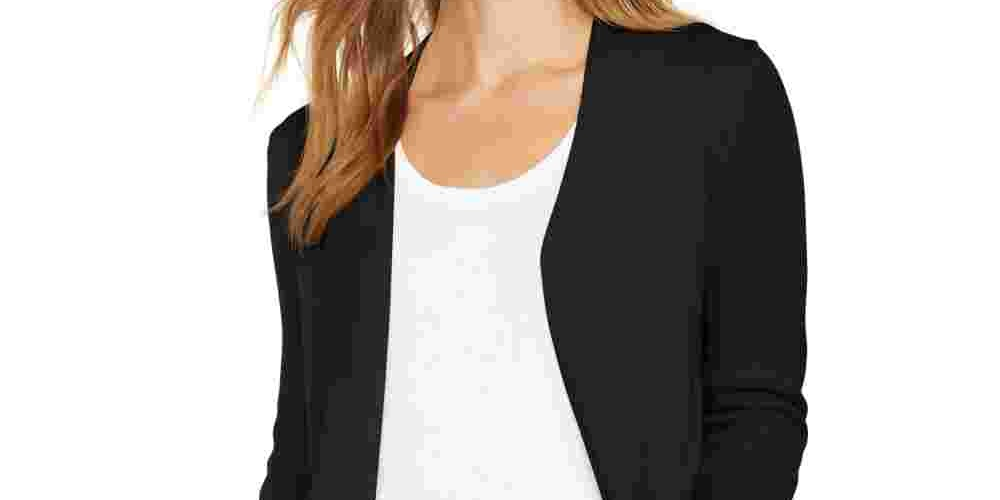 Charter Club Women's Open-Front Curved-Hem Completer Sweater Black Size Large