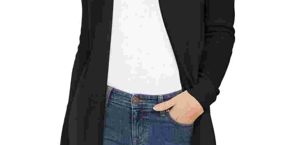 Charter Club Women's Open-Front Curved-Hem Completer Sweater Black Size Large