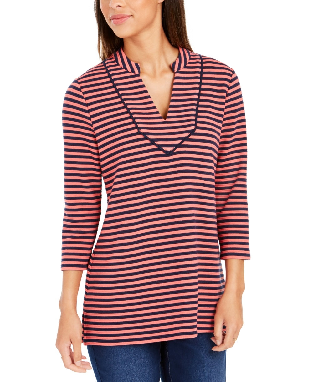 Charter Club Women's Striped 3/4 Sleeve Top Red Size XX-Large