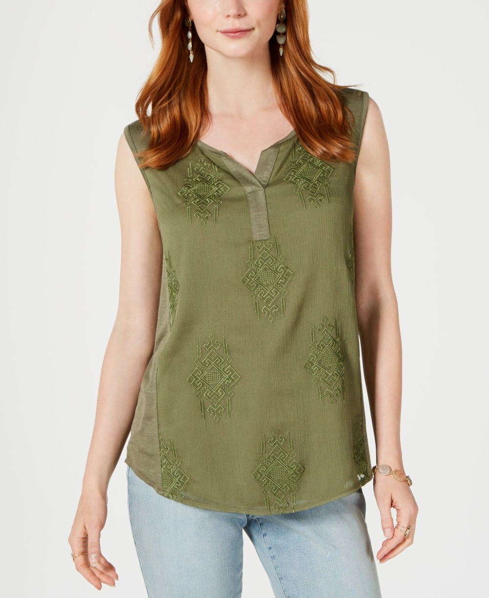 Style & Co Women's Embroidered Tank Top Green Size XX-Large