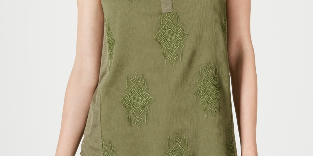 Style & Co Women's Embroidered Tank Top Green Size XX-Large
