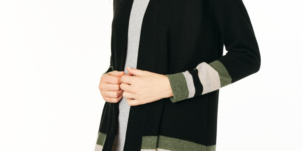 Charter Club Women's Striped Cashmere Cardigan Regular Black Size Petite Small