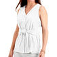 Charter Club Women's Tie Front Sleeveless Top White Size Large