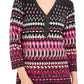 JM Collection Women's Geometric Long Sleeve V Neck T Shirt Top Pink Size Petite Small
