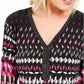 JM Collection Women's Geometric Long Sleeve V Neck T Shirt Top Pink Size Petite Small