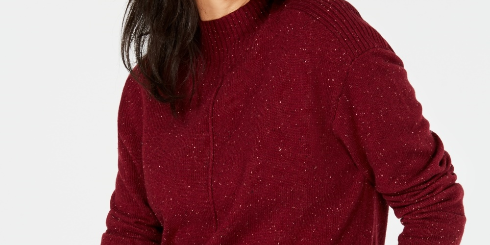 Karen Scott Women's Mock Neck Shimmer Sweater Red Size Medium