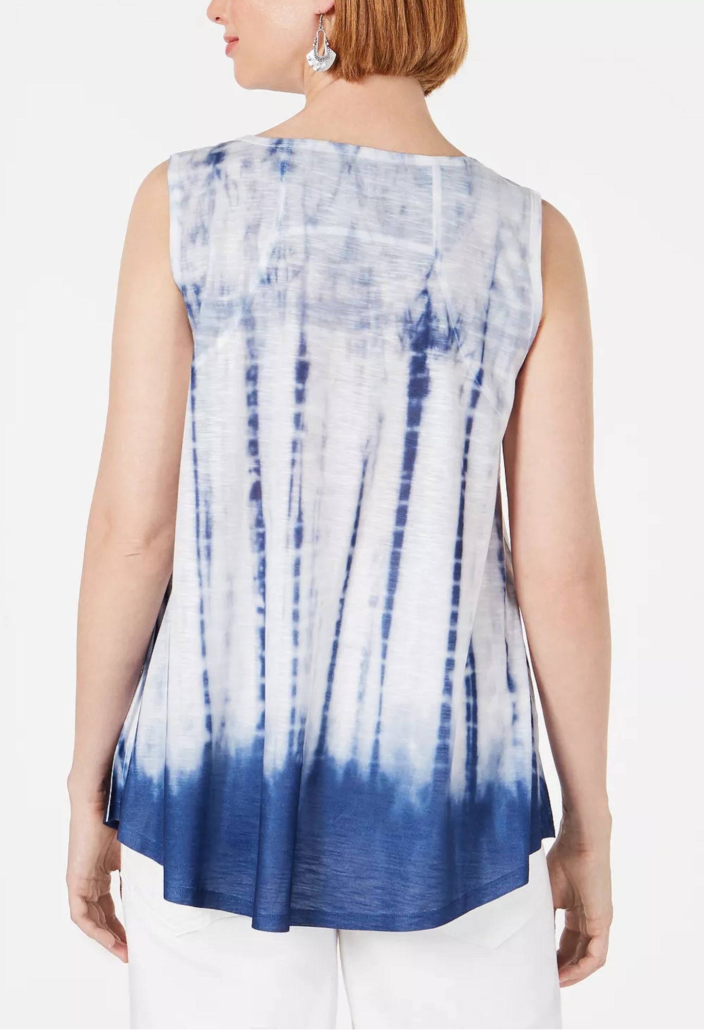 Style & Co Women's Graphic Tie Dyed Sleeveless Top White/Navy Size X-Large