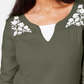 Karen Scott Women's Embroidered Cotton Layered-Look Top Green Size X-Small