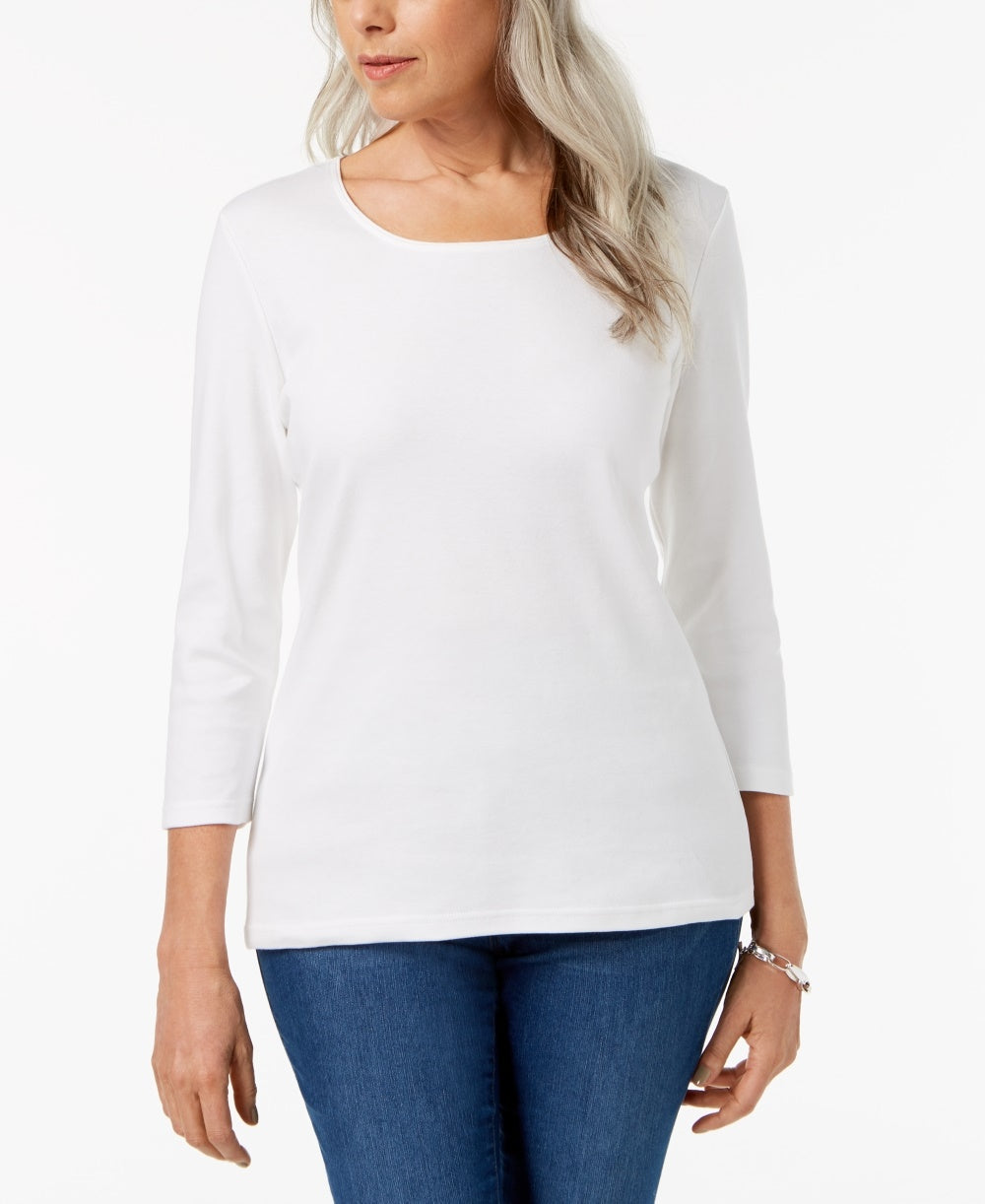 Karen Scott Women's Scoop Neck Top In Regular White Size X-Large