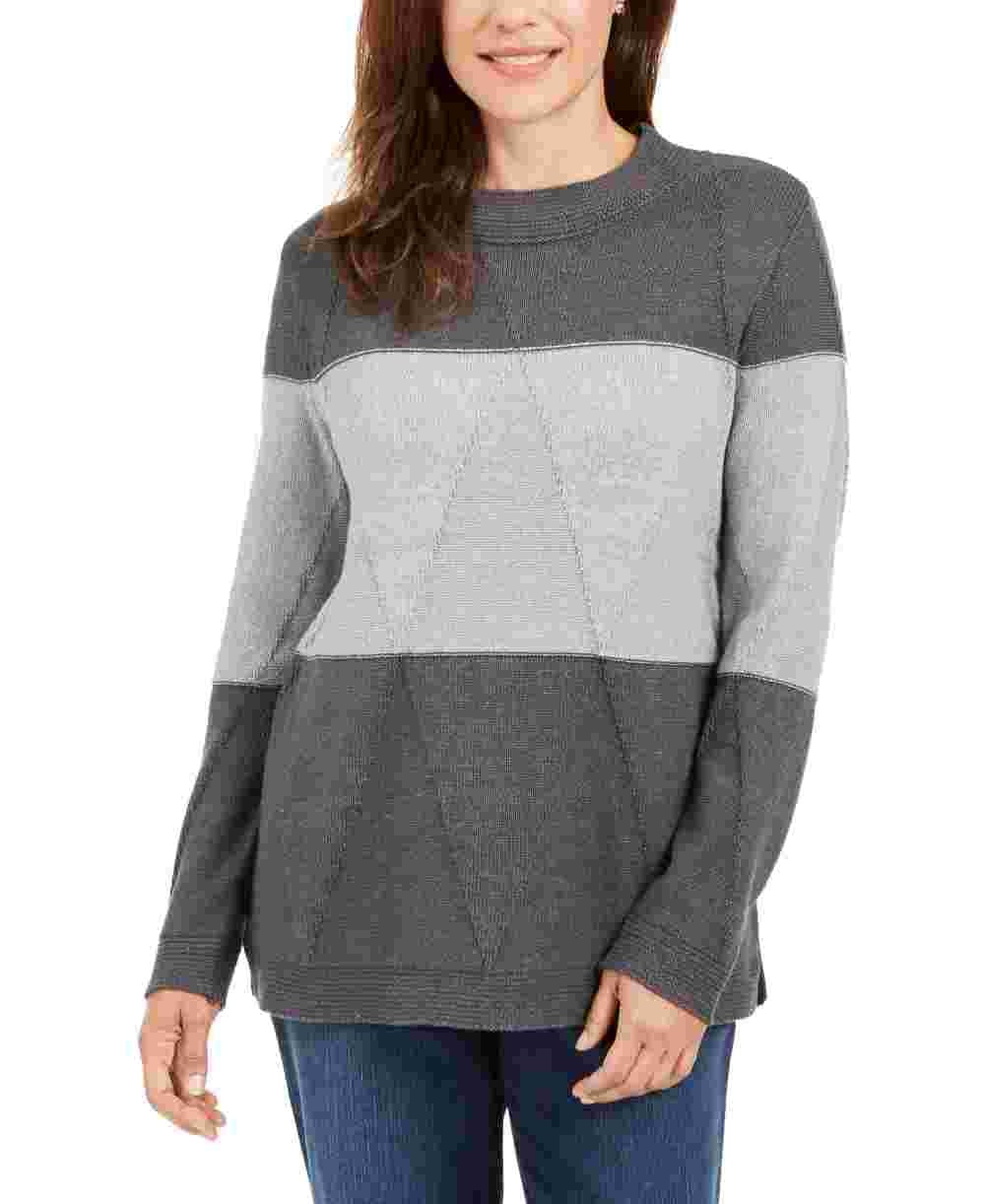 Karen Scott Women's Grace Colorblocked Sweater Gray Size Large