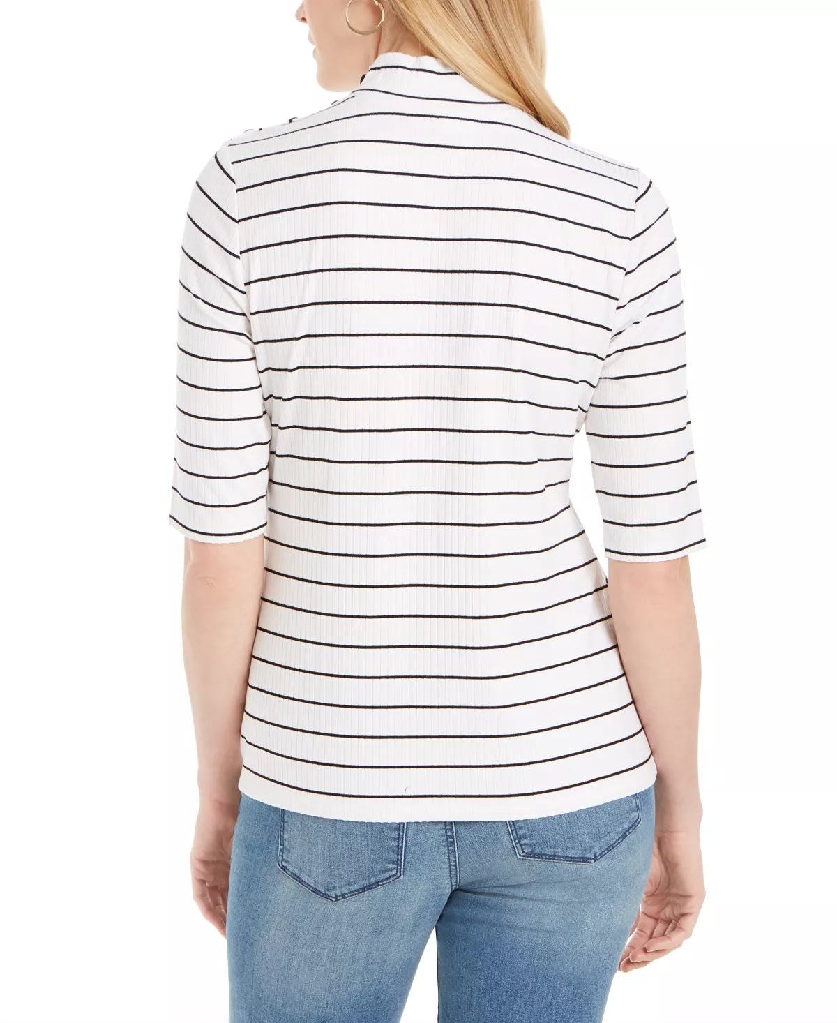 Charter Club Women's Striped Mock Neck Top White Size Large