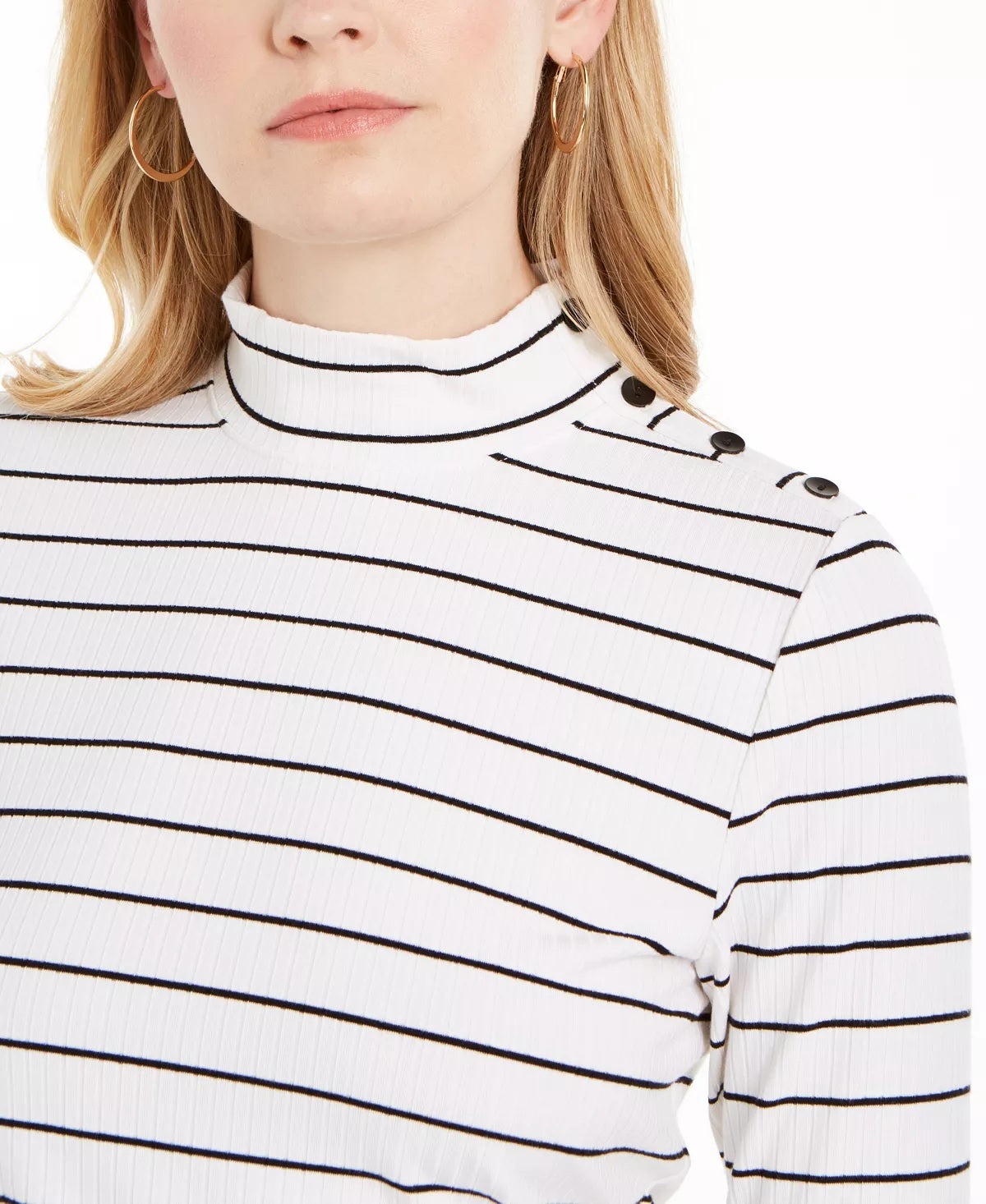 Charter Club Women's Striped Mock Neck Top White Size Large