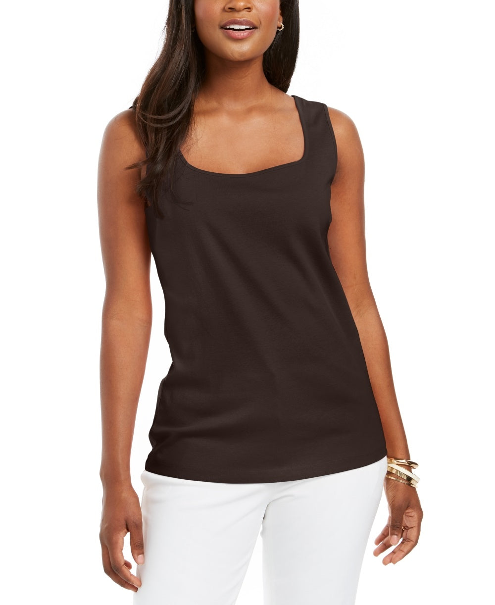 Karen Scott Women's Square-Neck Cotton Tank Top Black Size Small